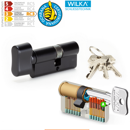 Cilindrični varnostni cilinder z gumbom ACT WILKA RC3 (črn)