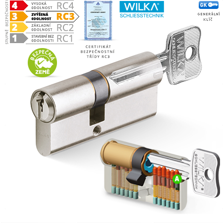 Varnostni cilinder ACT WILKA RC3 GK - glavni ključ (nikelj)
