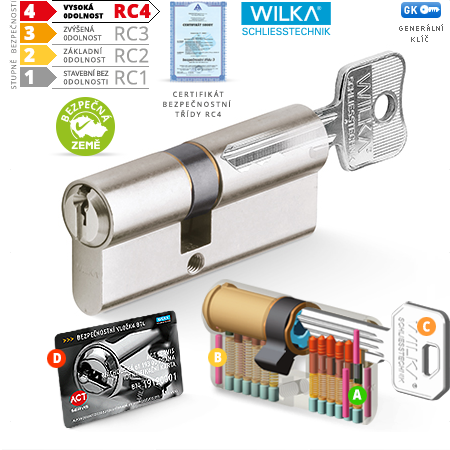 Varnostni cilinder ACT WILKA RC4 GK - glavni ključ (nikelj)