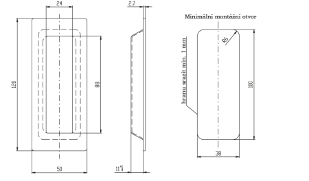 ROSTEX školjke za drsna vrata, kvadratne, 50x120 mm (MAT NERJAVEČE JEKLO, ČRNO)