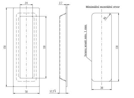 ROSTEX školjke za drsna vrata kvadratne 50x150mm (MAT NERJAVEČE JEKLO, MAT ČRNA)