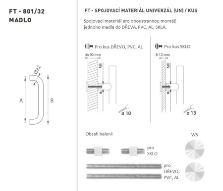KLJUKA MP koda K01 Ø 32 mm UN - razmak 350 mm (WS - Bela mat)