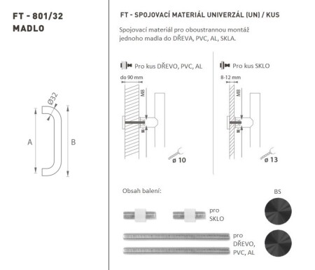 KLJUKA MP koda K01 Ø 32 mm UN - razmik 350 mm (BS - Črna mat)