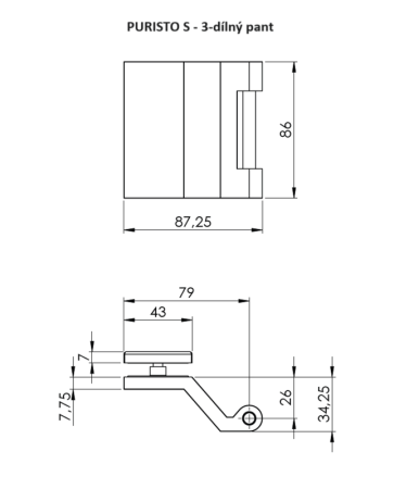 Steklena ključavnica MP GK - PURISTO S z kljuko MINIMAL MODERN - WC S2L (vklj. tečaji) - Kašmir siva