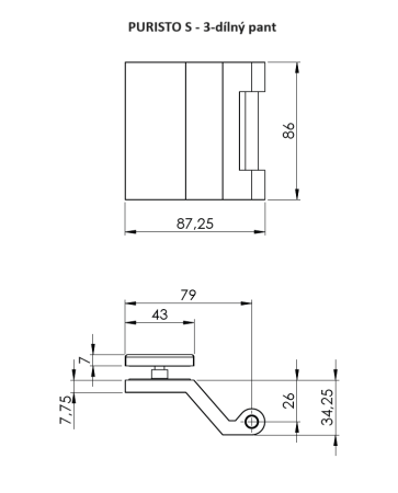 Steklena ključavnica MP GK - PURISTO S z kljuko MINIMAL MODERN - WC S2L (vklj. tečaji) - grafitno črna