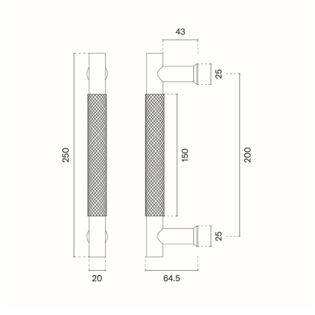 Kljuka za vrata MP SH 1770 - kos (T PVD - Titan PVD) - Dolžina: 250 mm200 mmØ 20 mm