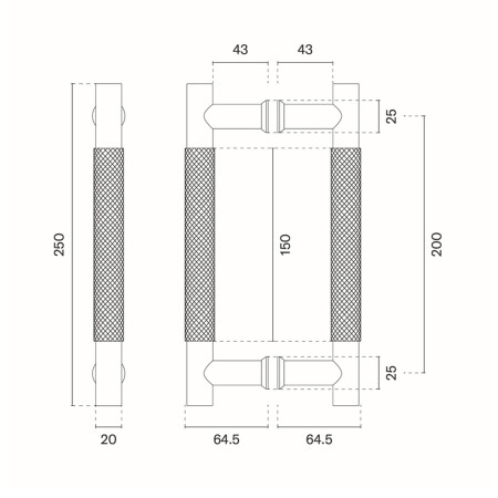 Kljuka za vrata MP SH 1770 - par (OLS - brušena medenina) - dolžina: 250 mm200 mmØ 20 mm