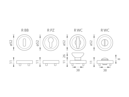 Rozeta za vrata MP TI - R deljena (OC - krom sijaj (03)