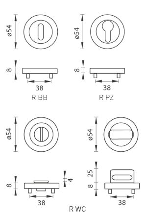 Rozeta za vrata MP SH - R PRO 8 MM (T PVD - Titan PVD)