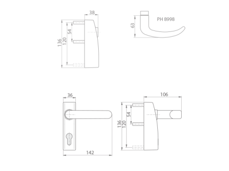 Okovje za vrata MP DK - PHT 05 FS OKOVJE ZA ROČAJ - SHK (srebrno)