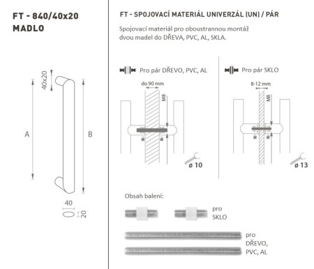 Kljuka MP FT - koda K40 40x20 mm UN (WS - bela mat) - par