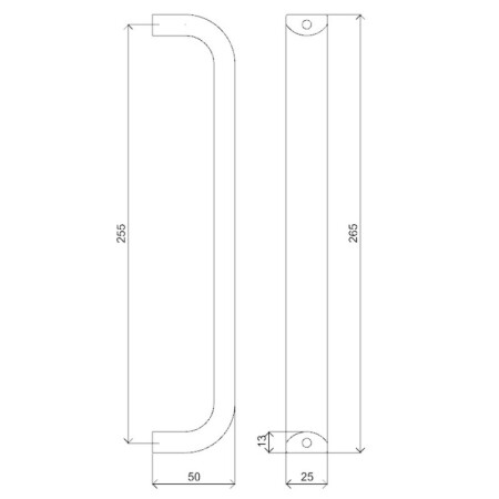 Inox kljuka za vrata &quot;D&quot; HOLAR, 255 mm enostranska - nerjaveče jeklo