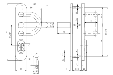 AKCIJA Varnostna armatura ROSTEX BK RX 1-50 FORTE 3. razred. (MAT INOX) z drsnim zatičem - korak 90mm