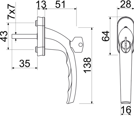 Kljuka za okno RICHTER RHW.009.L.SU (F9)