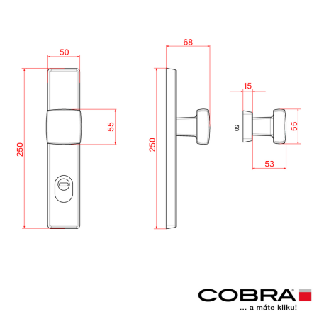 Varnostno okovje COBRA TOWER H s kvadratnim ročajem (F1 - srebrno eloksirano)