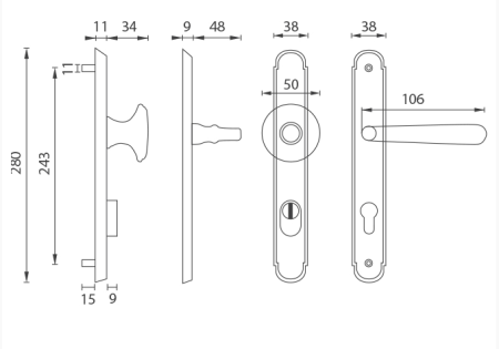Ojačani fitingi MP NI - ALT WIEN PLUS (OBMP - Antična medenina mat lak)