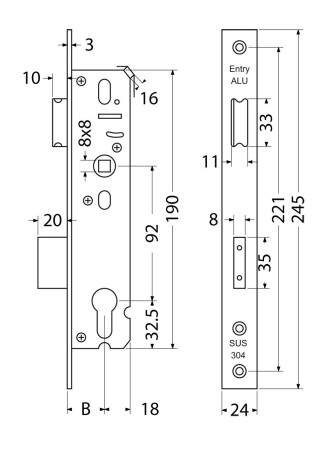 Vgradna ključavnica za aluminijasta vrata RICHTER EN.A01.92.35.24.N