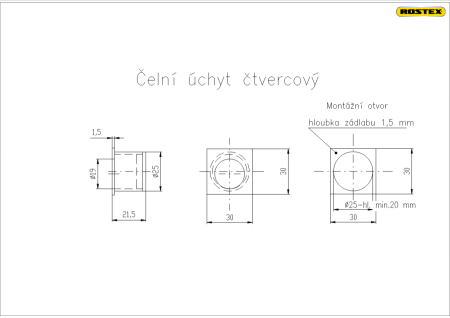 Kvadratni sprednji ročaj ROSTEX (platinast mat)